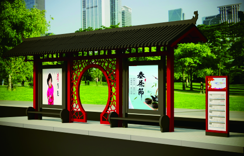 成都市一環(huán)路仿古公交站臺電子站牌生產安裝中